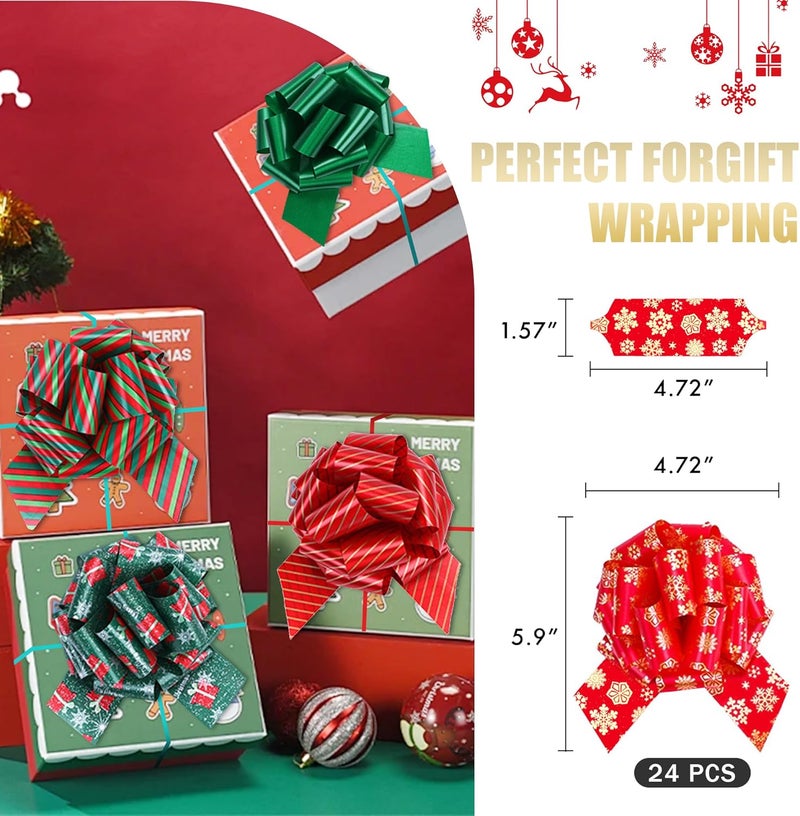 Doitory 24Pcs Christmas Bows for Gift Wrapping Multicolor 5" Wide Pull Bow Wrapping Accessory for Holiday Décor Present Gift Bows - Image 3